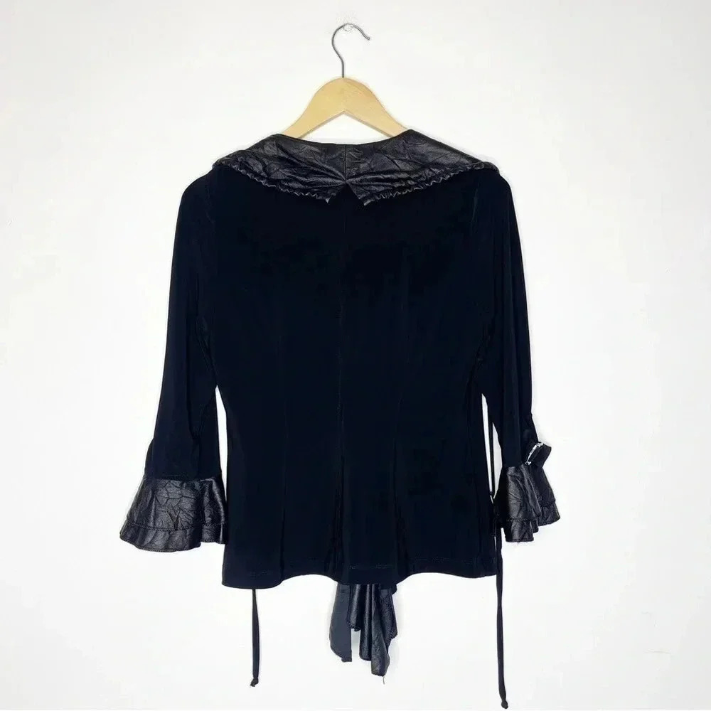 Frank Lyman Designs Black Ruffle Open Cardigan Shirt Size 6 - Picture 8 of 8
